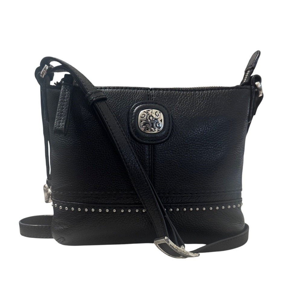 Brighton Demi Mini Messenger Bag Small Black Leather Good Studded Crossbody